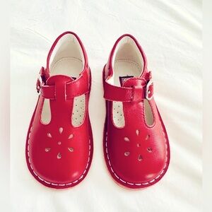 L’Amour Joy Classic Red Leather Stitch Down T-Strap Mary Jane Flat - Toddler 7